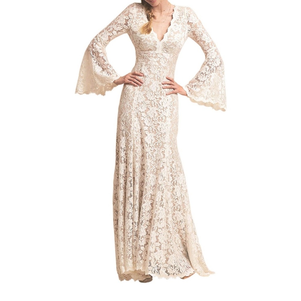 Champagne Lace Mermaid Tulip Wedding Dress